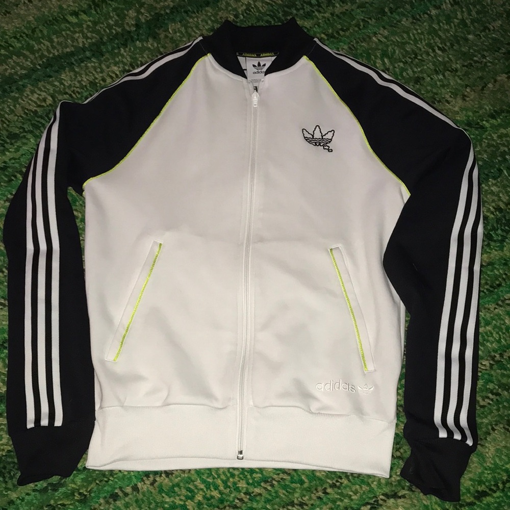 adidas White & Black Track Jacket with Neon Trim